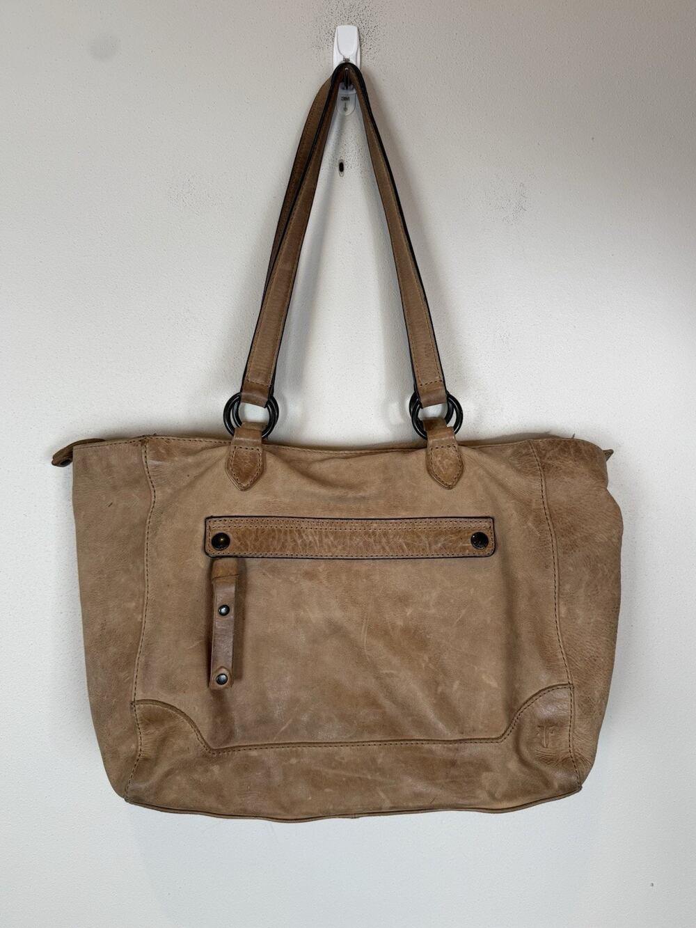 Frye Melissa Brown Leather Tote Bag Shoulder Purse Distressed Beige